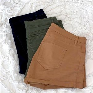 3 pairs of shorts (black, khaki, camel)